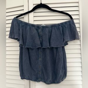 Free People Off the Shoulder Top Denim Blue